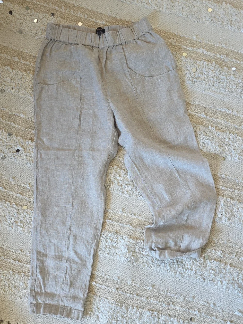 Quince Women's Ankle Linen Cropped Pull On Pants in Light Beige Flax Small